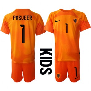 Nederland Remko Pasveer #1 Keeper Bortedraktsett Barn VM 2022 Kortermet (+ Korte bukser)